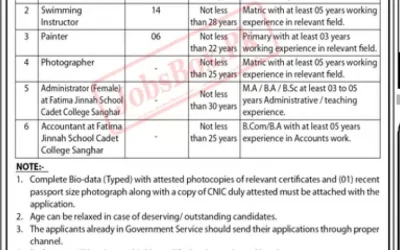 Cadet College Sanghar Has Announced the latest Jobs for Males and Females