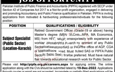 Pakistan Institute of Public Finance Accountants PIPFA Jobs 2022