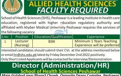 School of Health Sciences Peshawar Latest Jobs 2022