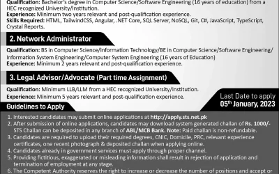 Web Developer, Network Administrator, Advocate Latest STS Jobs…